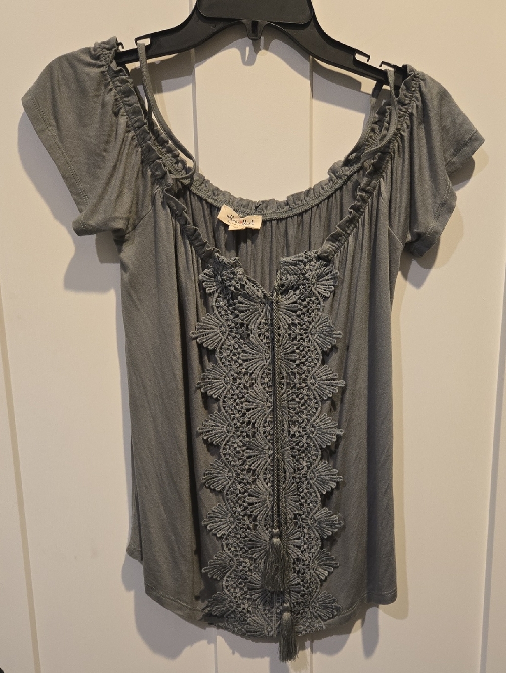 Ultra Flirt Green Crochet-Front Top Size S